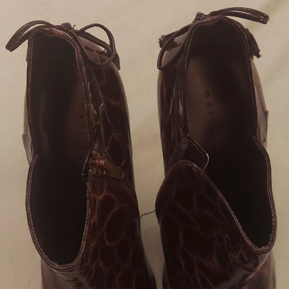 MARTINEZ VALERO Brown Crocodile Print Heeled Ankle Booties - Picture 3 of 10